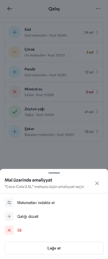 Qalıq siyahısı - Rəf mobil