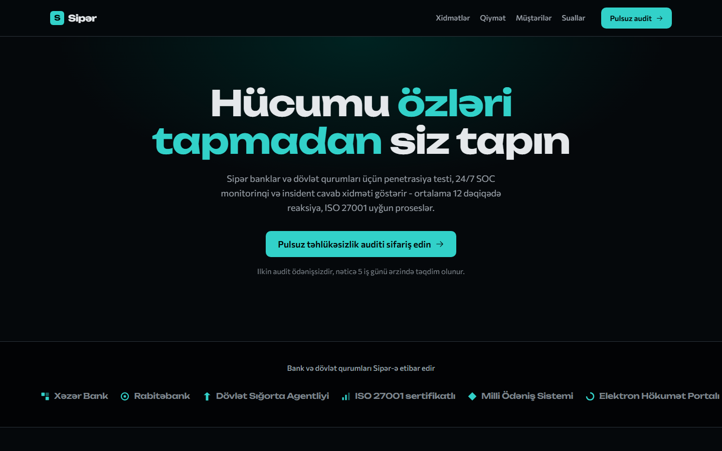 Sipər: bank və dövlət qurumları üçün 24/7 kibertəhlükəsizlik